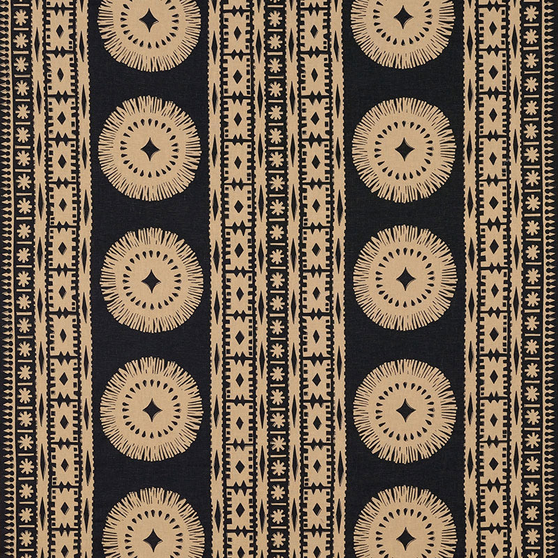 Bora Bora Print fabric in lava black color - pattern number 175840 - by Schumacher in the Tribal Chic collection