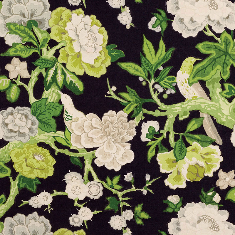 Bermuda Blossoms fabric in jet color - pattern number 175873 - by Schumacher in the Mary Mcdonald collection