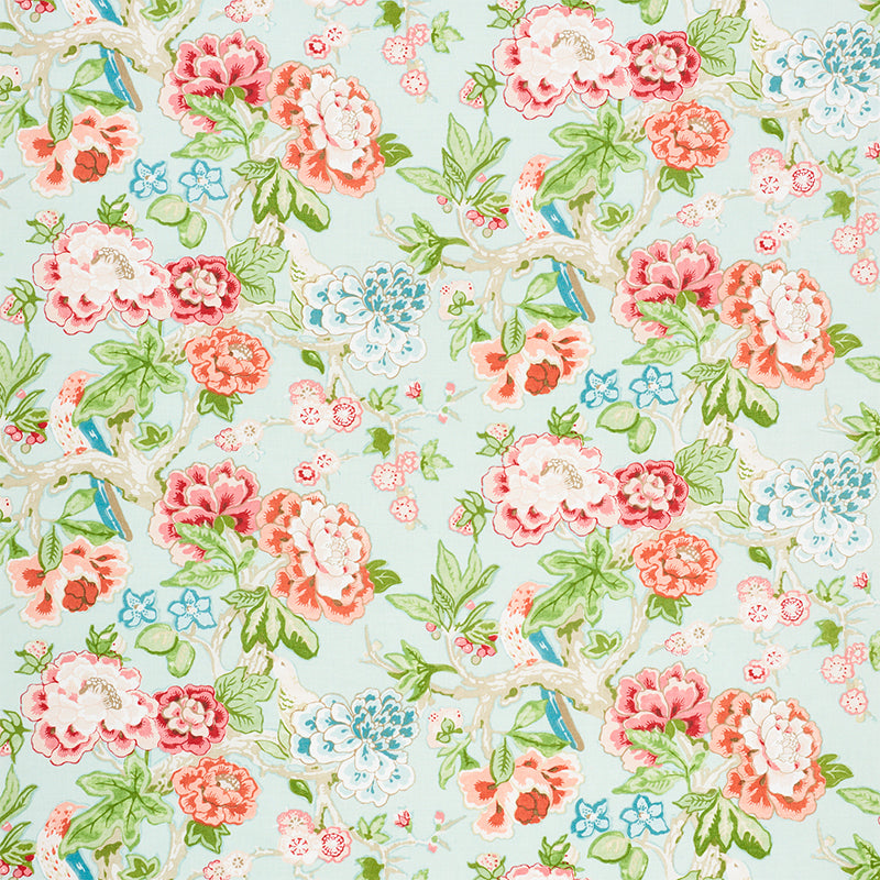 Bermuda Blossoms fabric in aqua color - pattern number 175877 - by Schumacher in the Signature Schumacher collection