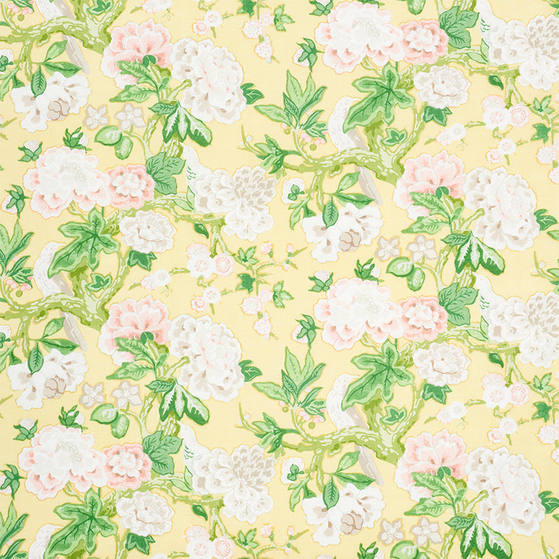 Bermuda Blossoms fabric in yellow color - pattern number 175878 - by Schumacher in the Signature Schumacher collection