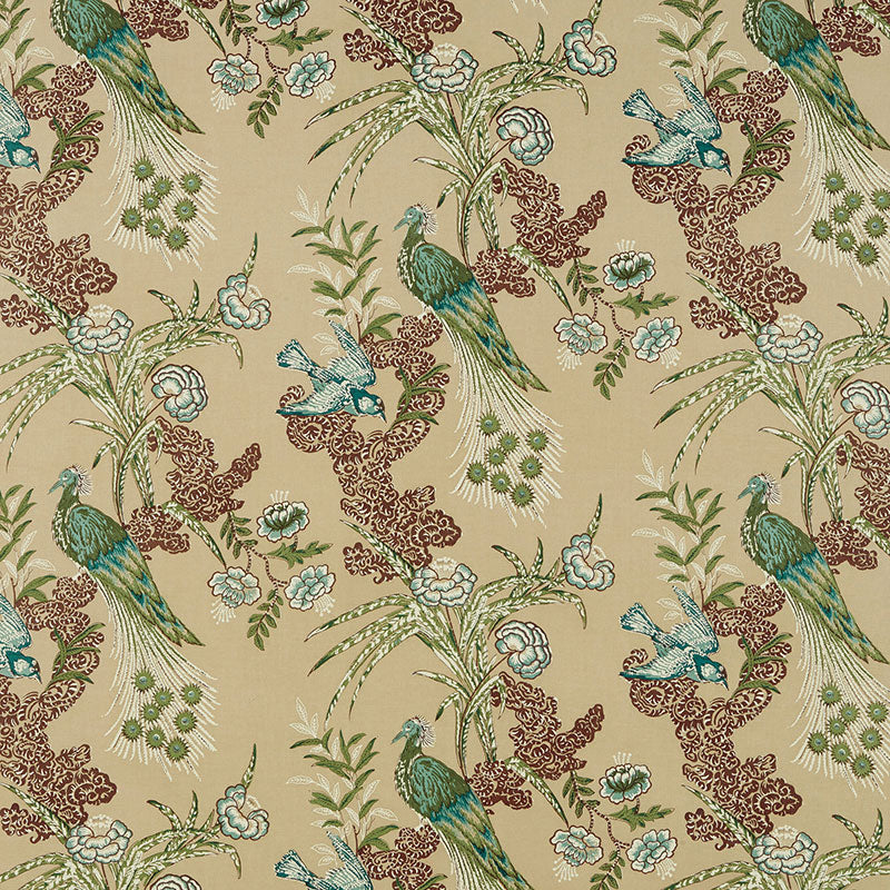 Peacock fabric in beige color - pattern number 175914 - by Schumacher in the Miles Redd collection