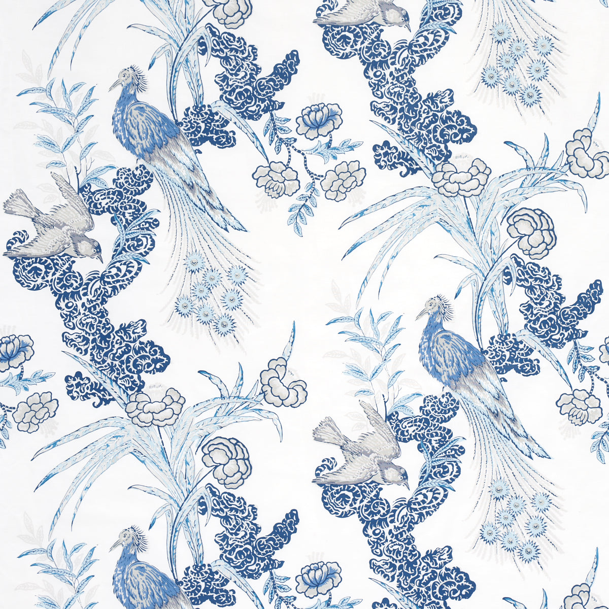 Peacock fabric in porcelain color - pattern number 175915 - by Schumacher in the Miles Redd collection