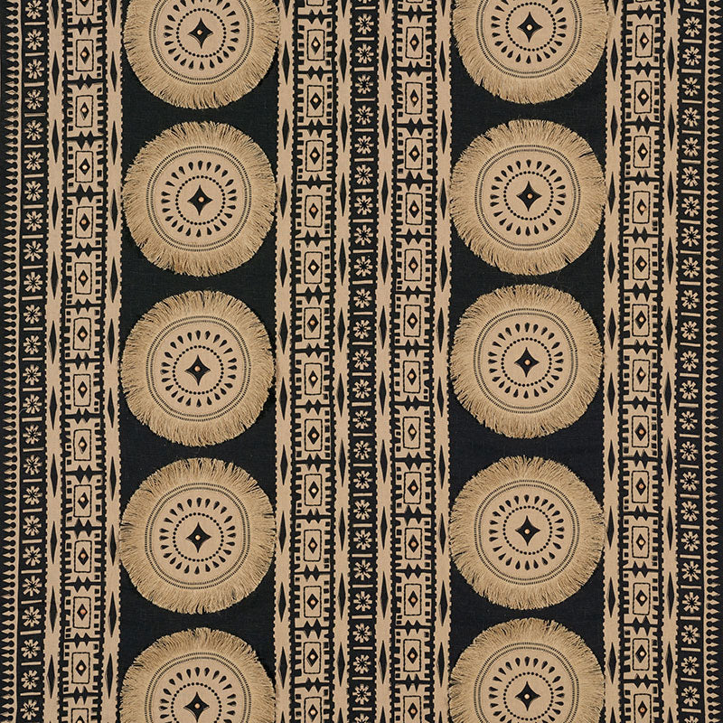Bora Bora Print Embellished fabric in lava black color - pattern number 176000 - by Schumacher in the Mary Mcdonald collection