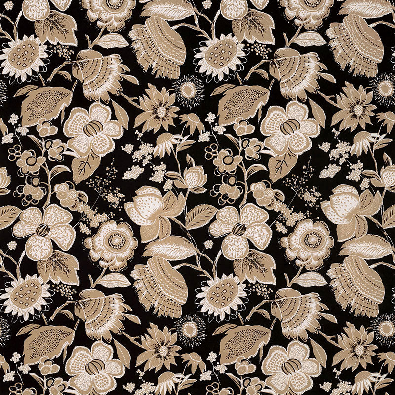 Tikki Garden fabric in lava black color - pattern number 176010 - by Schumacher in the Mary Mcdonald collection