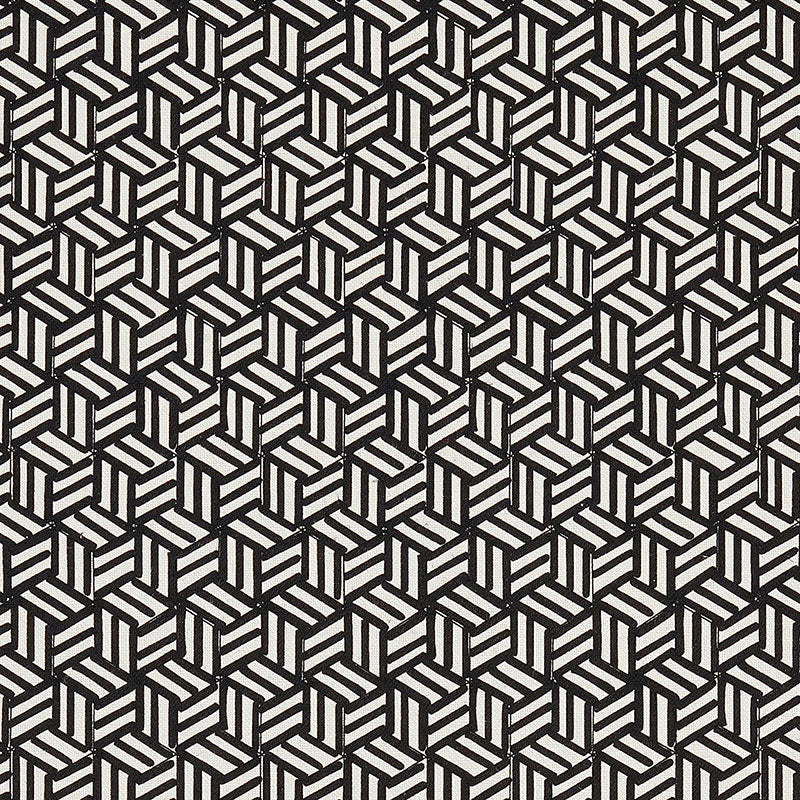 Tumbling Blocks fabric in black color - pattern number 176043 - by Schumacher in the New Wave: Black &amp; White collection