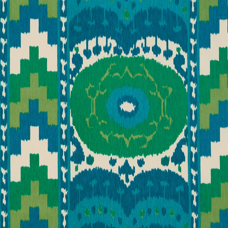 Samarkand Ikat II fabric in emerald color - pattern number 176064 - by Schumacher in the Ikat Collection collection