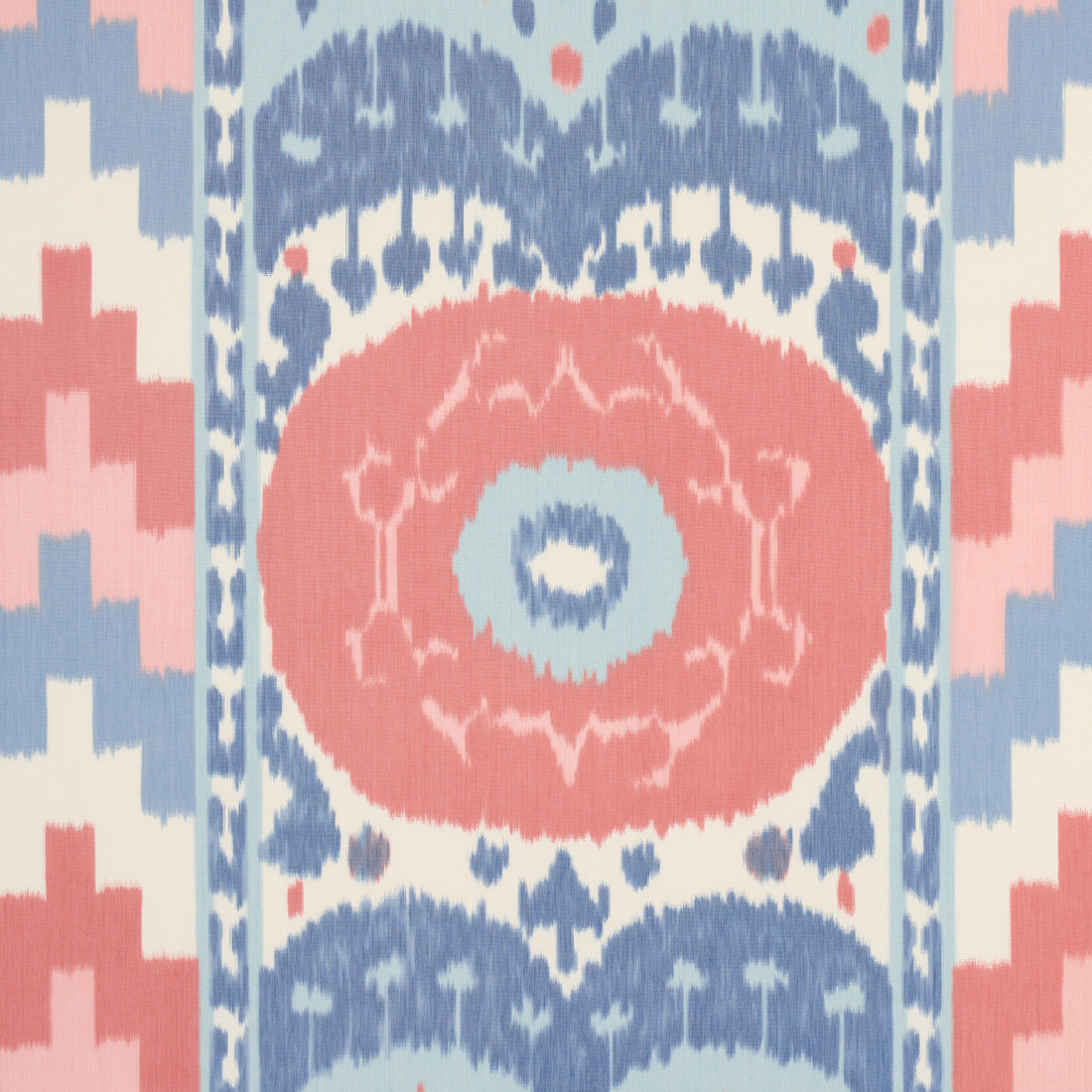 Samarkand Ikat II fabric in chambray and coral color - pattern number 176065 - by Schumacher in the Ikat Collection collection
