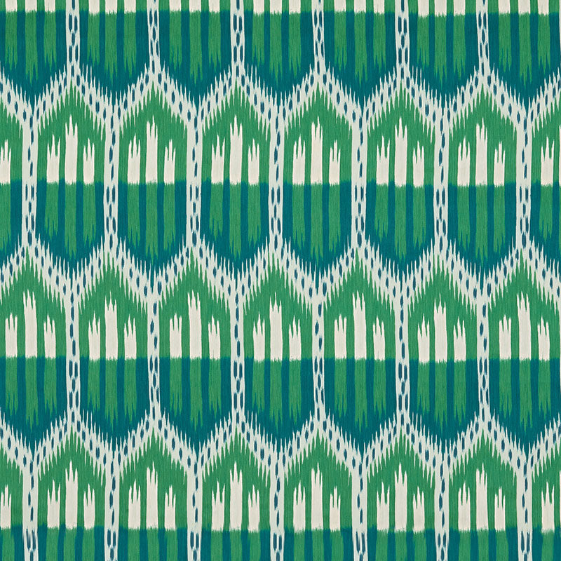 Bukhara Ikat fabric in emerald and peacock color - pattern number 176083 - by Schumacher in the Ikat Collection collection