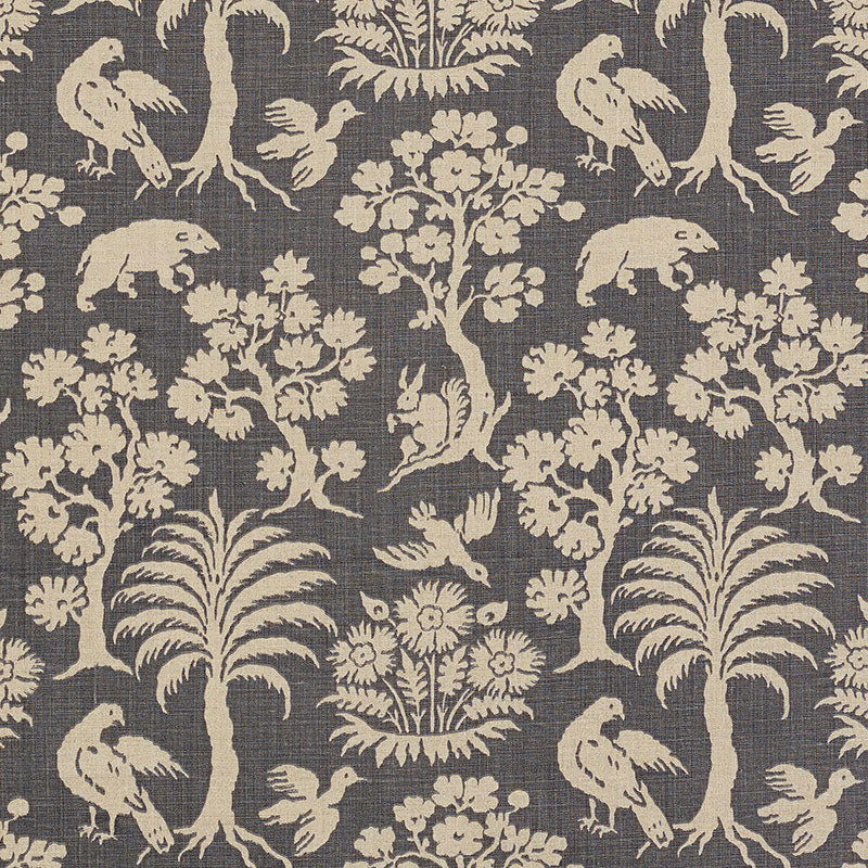 Woodland Silhouette fabric in steel color - pattern number 176175 - by Schumacher in the Schumacher Classics collection
