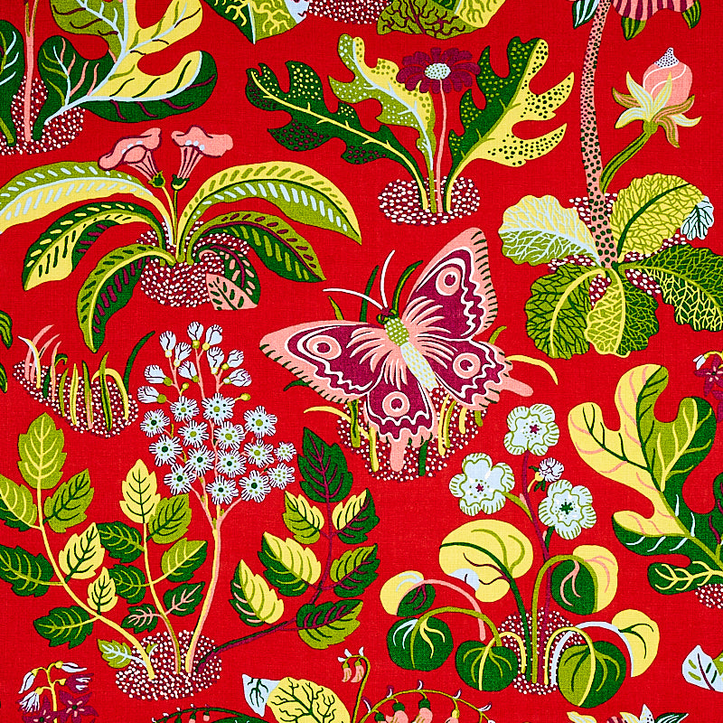 Exotic Butterfly fabric in red color - pattern number 176180 - by Schumacher in the Good Vibrations collection