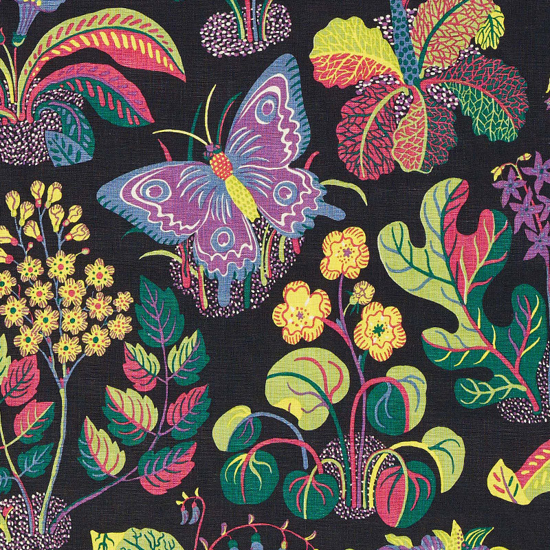 Exotic Butterfly fabric in black color - pattern number 176182 - by Schumacher in the Good Vibrations collection