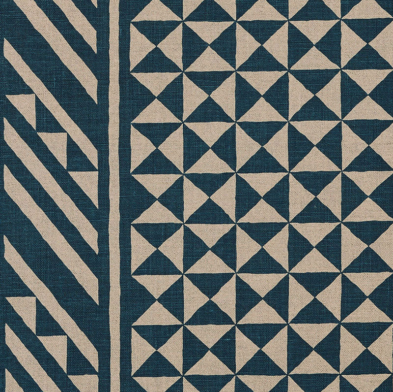 Nuba fabric in indigo on natural color - pattern number 176302 - by Schumacher in the Tribal Chic collection