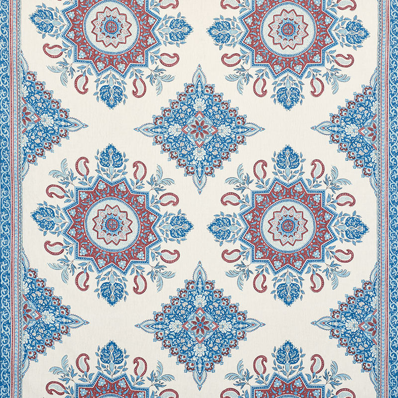 Montecito Medallion fabric in red color - pattern number 176482 - by Schumacher in the Mark D. Sikes collection