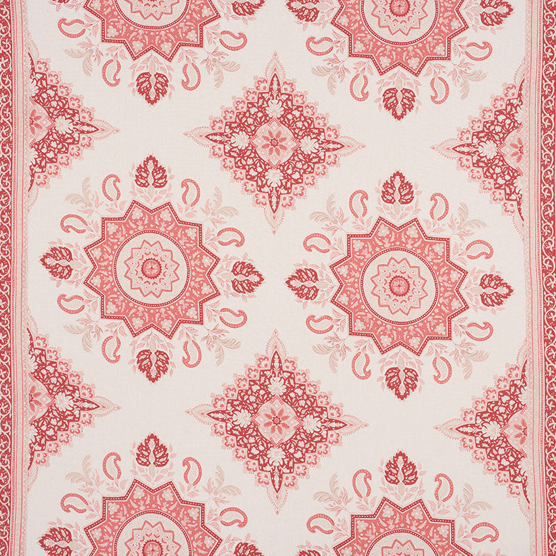 Montecito Medallion fabric in faded red color - pattern number 176483 - by Schumacher in the Mark D. Sikes collection