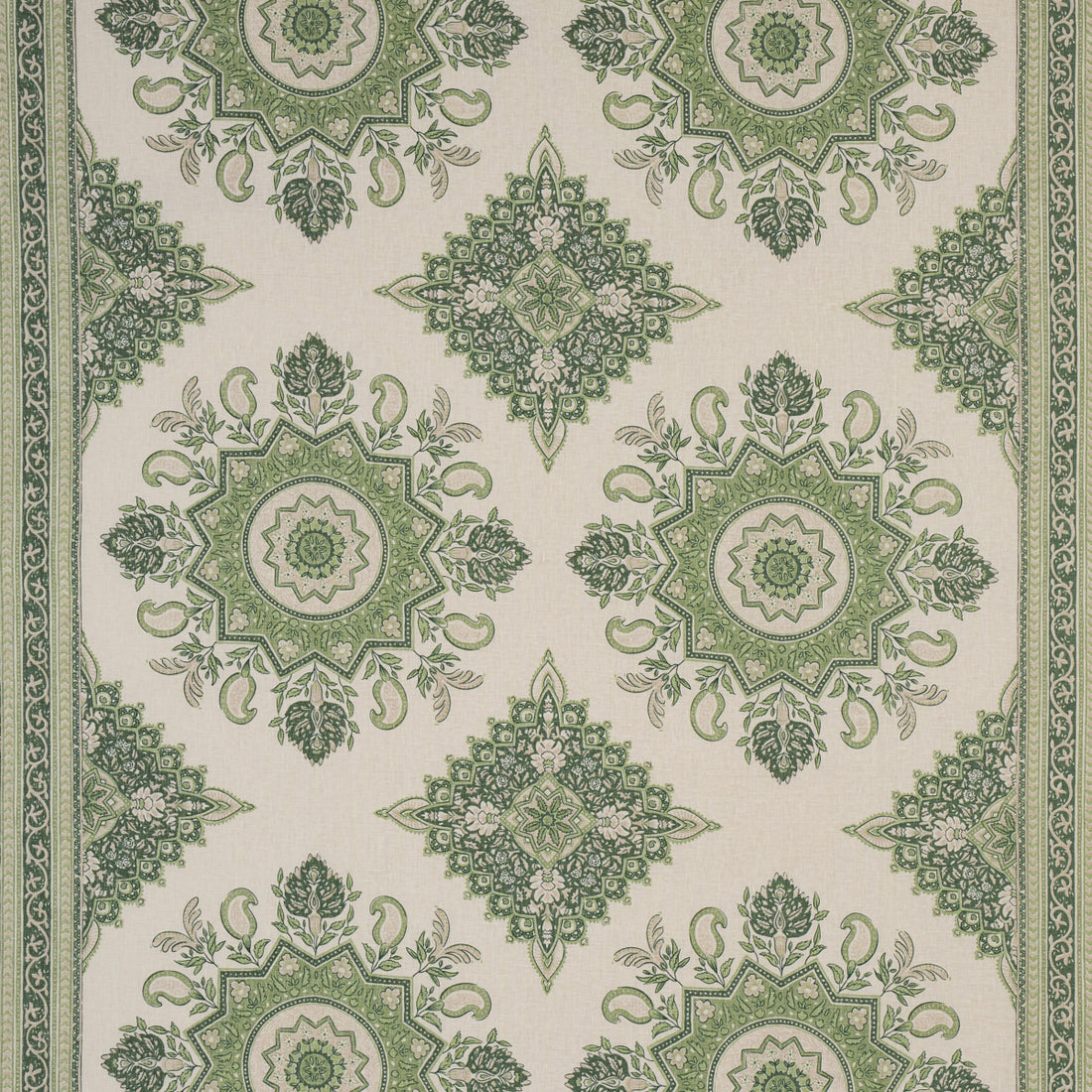 Montecito Medallion fabric in leaf green color - pattern number 176485 - by Schumacher in the Mark D. Sikes collection