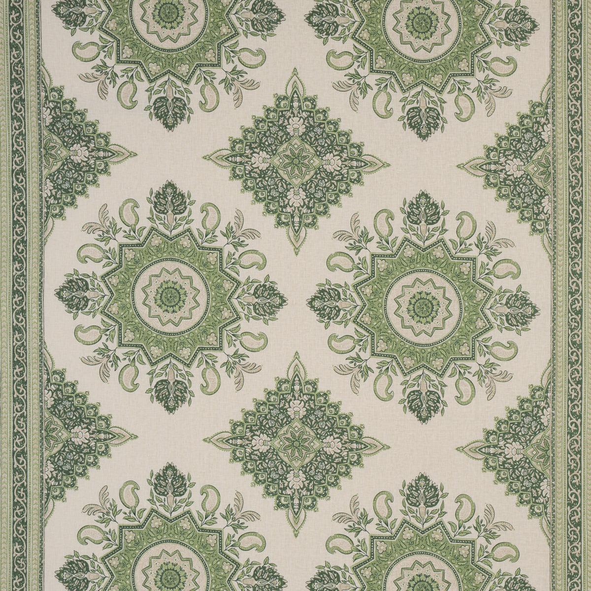 Montecito Medallion fabric in leaf green color - pattern number 176485 - by Schumacher in the Mark D. Sikes collection