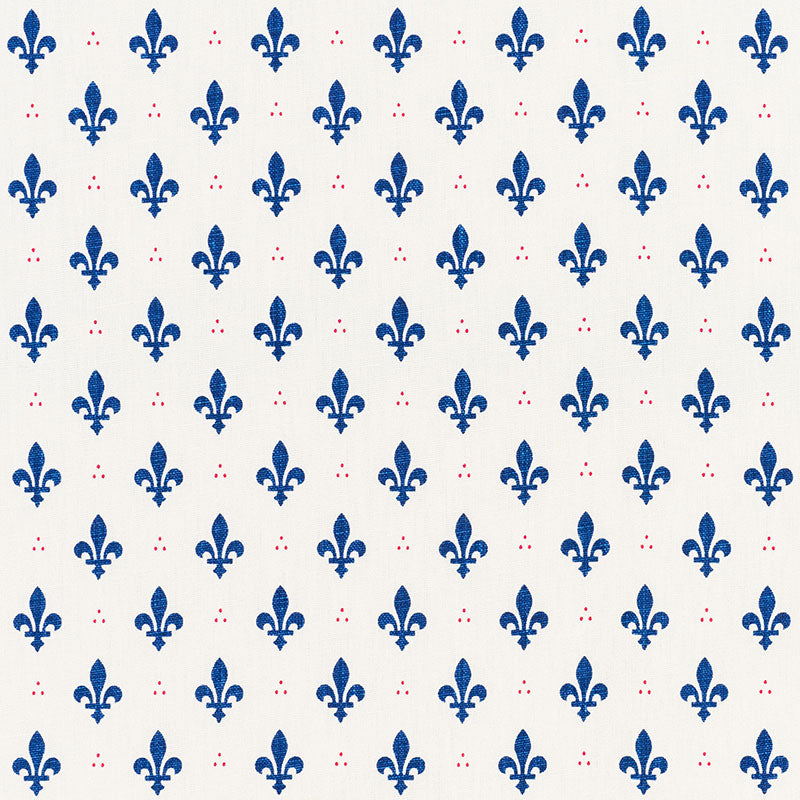Fleur De Lis fabric in bleu and rouge color - pattern number 176961 - by Schumacher in the French Revolution collection