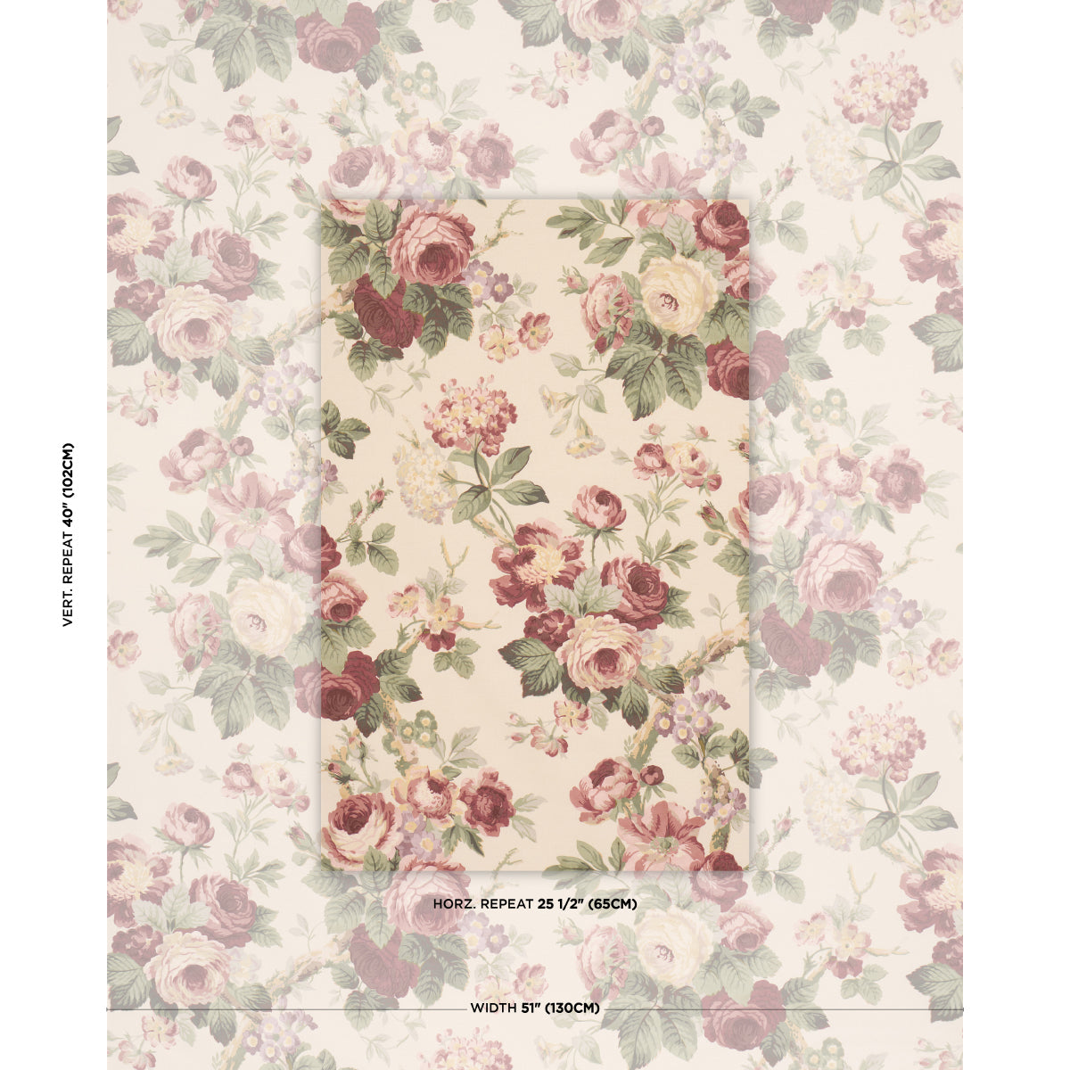 Nancy Floral fabric in Bordeaux color - pattern number 177205 - by Schumacher in the Schumacher Classics collection