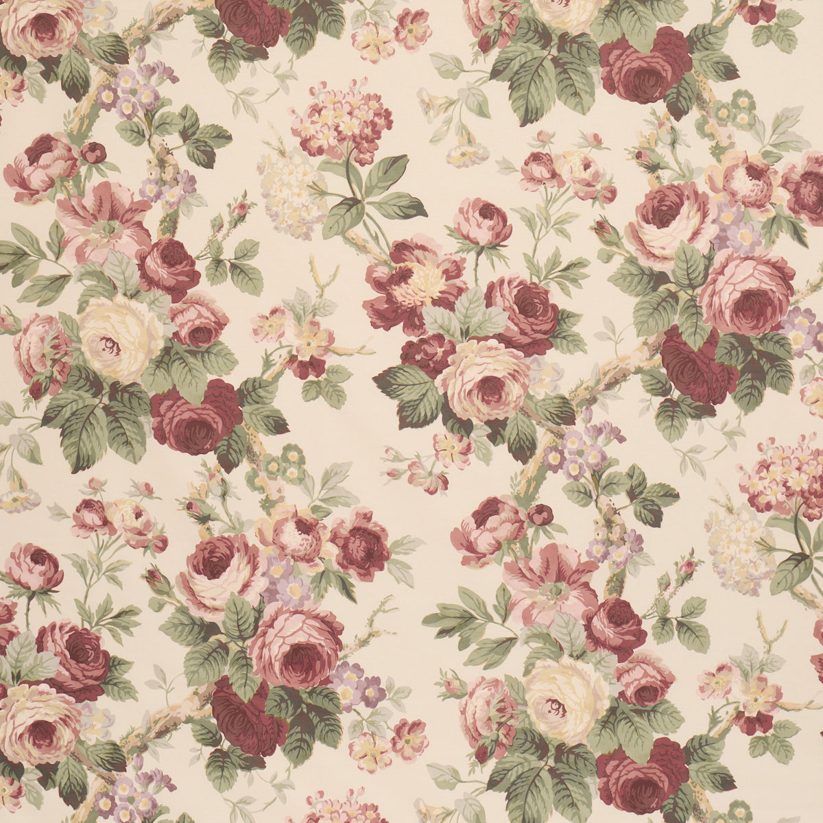 Nancy Floral fabric in Bordeaux color - pattern number 177205 - by Schumacher in the Schumacher Classics collection