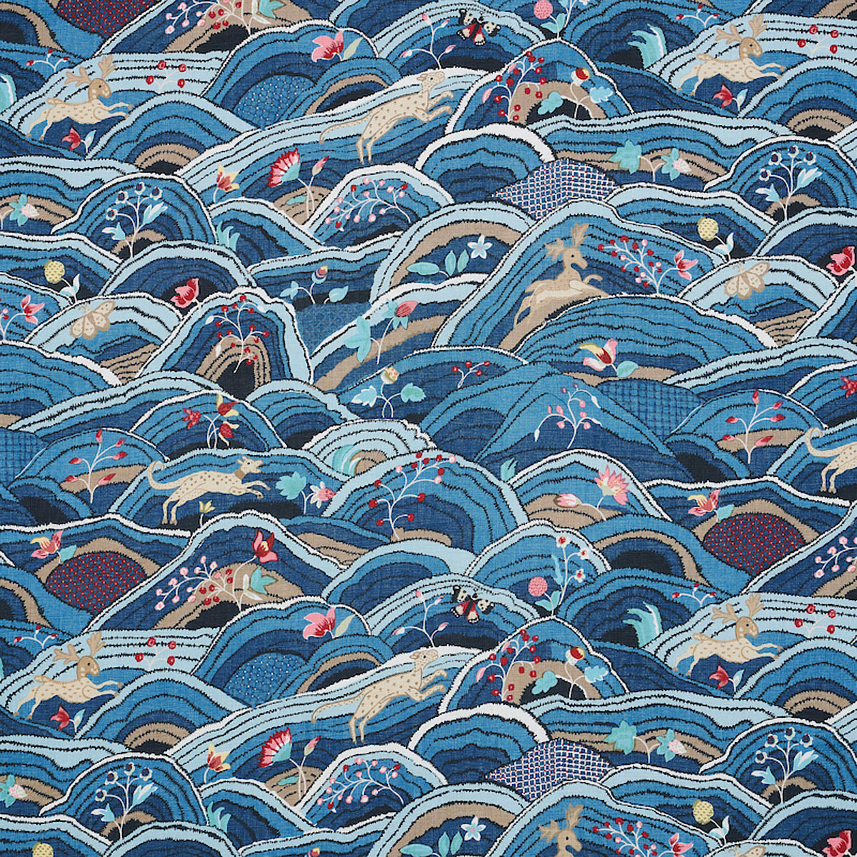 Rolling Hills fabric in blues color - pattern number 177380 - by Schumacher in the Schumacher Classics collection