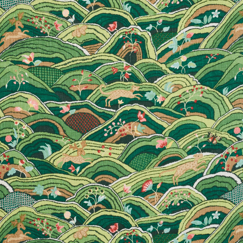 Rolling Hills fabric in green color - pattern number 177381 - by Schumacher in the Schumacher Classics collection