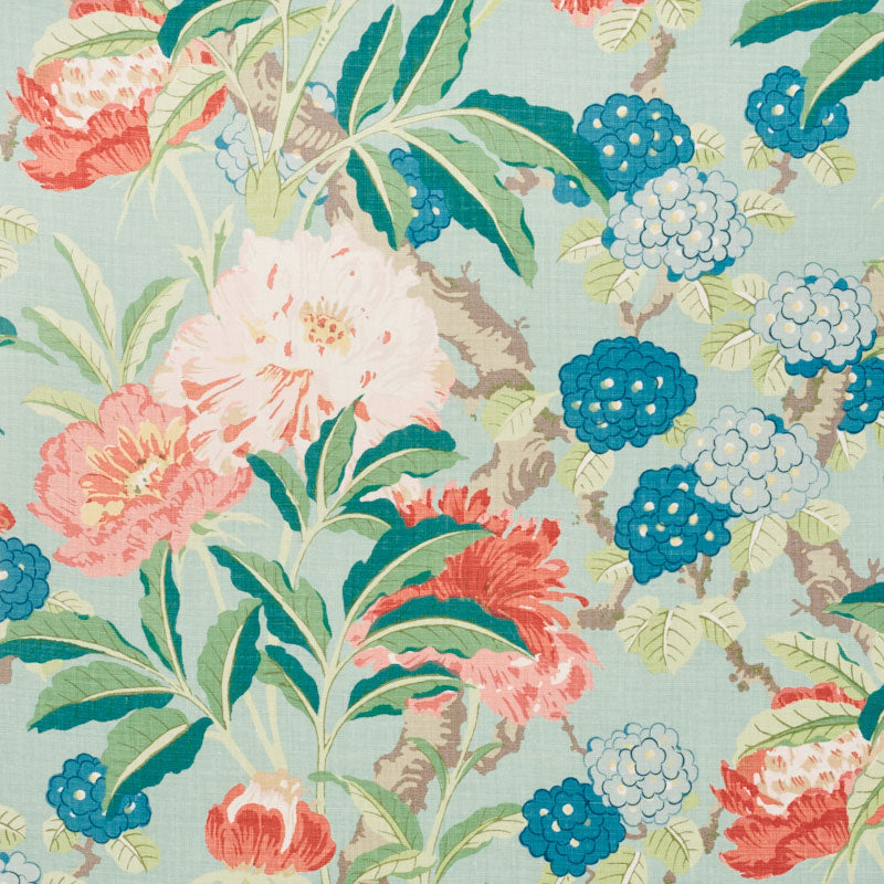 Enchanted Garden fabric in aqua color - pattern number 177390 - by Schumacher in the Schumacher Classics collection