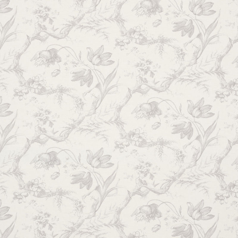 Toile De Fleurs fabric in grisaille color - pattern number 177401 - by Schumacher in the Schumacher Classics collection