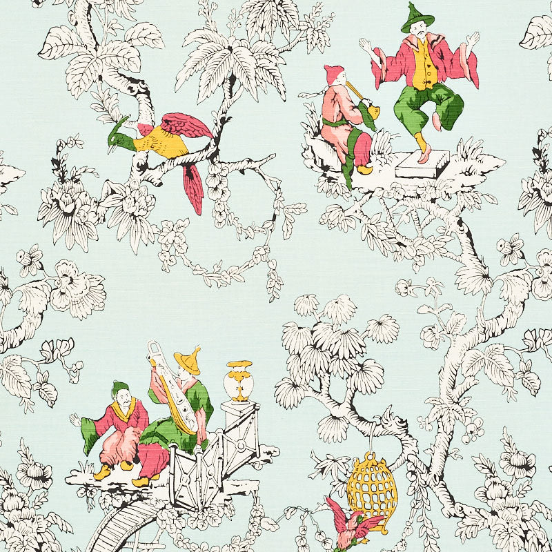 Chinoiserie Moderne fabric in aqua color - pattern number 177420 - by Schumacher in the Schumacher Classics collection