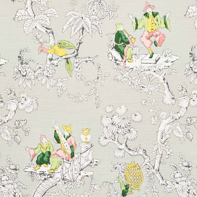 Chinoiserie Moderne fabric in soft grey color - pattern number 177421 - by Schumacher in the Schumacher Classics collection