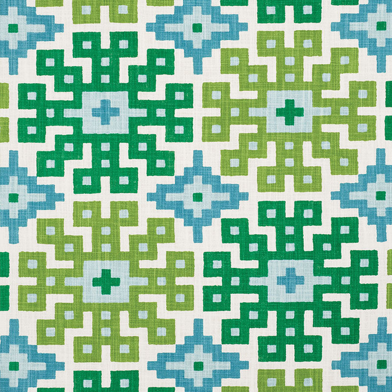 Palmetto Print fabric in lagoon color - pattern number 177450 - by Schumacher in the Happy Together collection