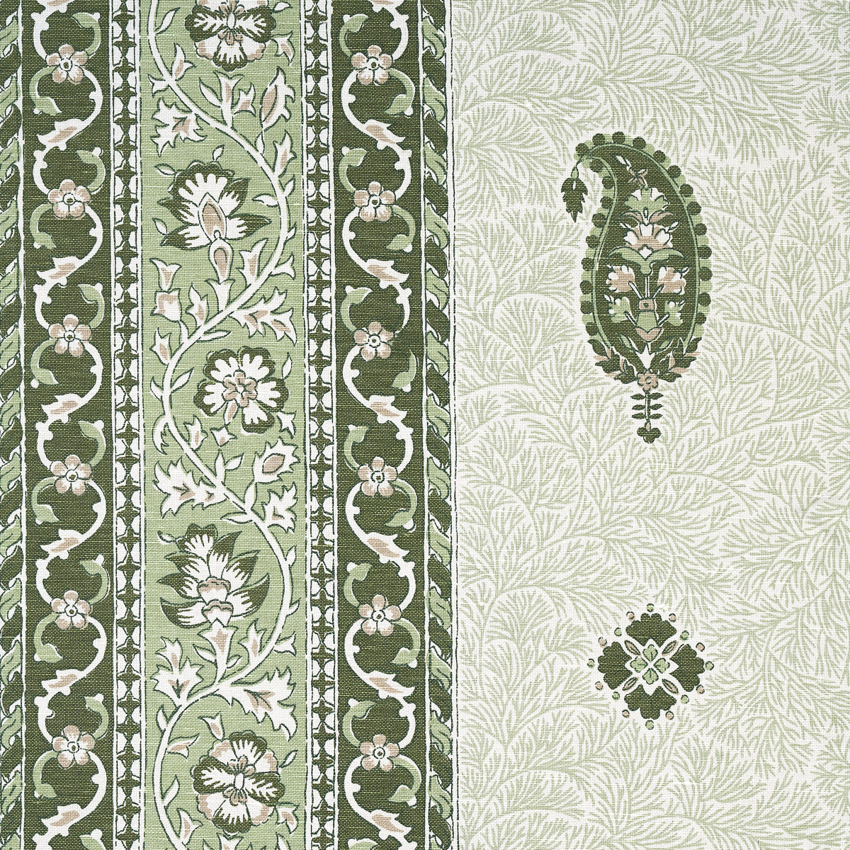 Ojai Paisley fabric in leaf green color - pattern number 177614 - by Schumacher in the Mark D. Sikes collection