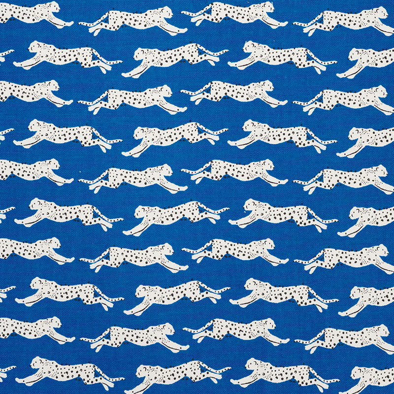 Leaping Leopards fabric in blue color - pattern number 177742 - by Schumacher in the Essentials: Small-Scale Prints collection