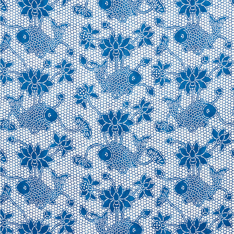 Lotus Batik fabric in indigo color - pattern number 177790 - by Schumacher in the Isola Indoor/Outdoor collection