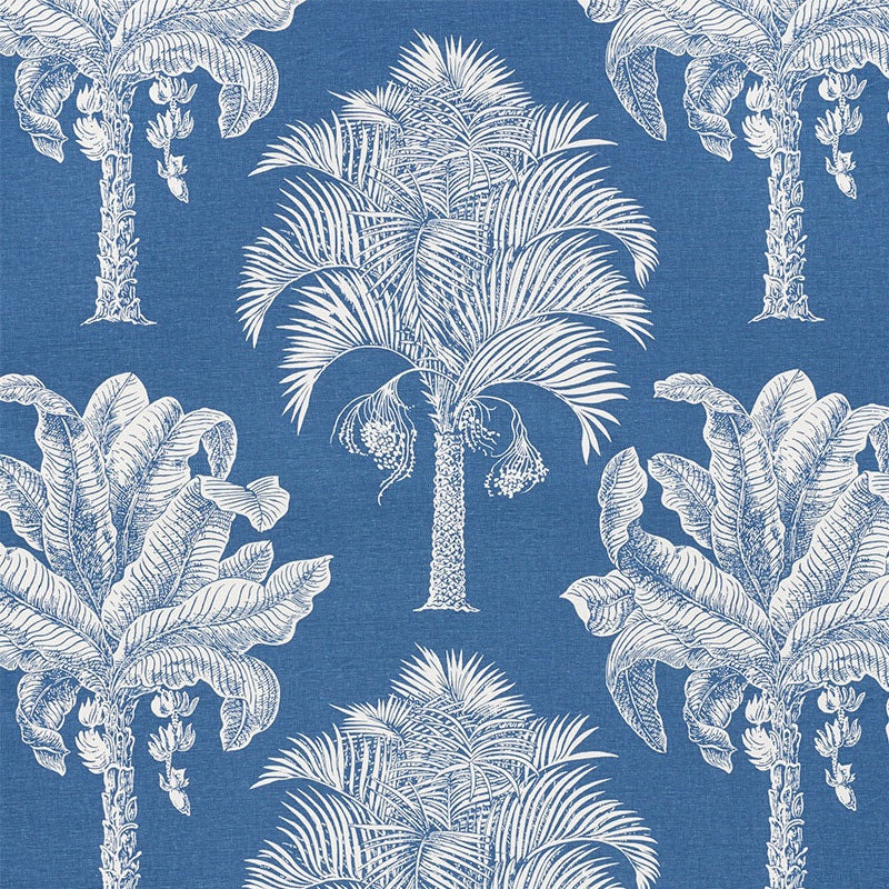 Grand Palms fabric in blue color - pattern number 178002 - by Schumacher in the New Traditional collection