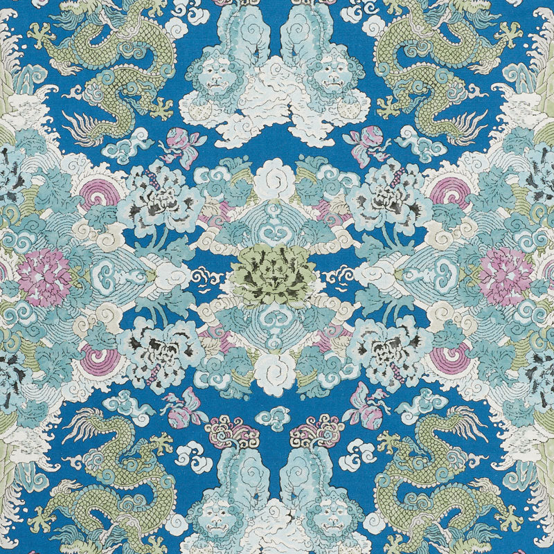Magic Mountain Dragon fabric in blue color - pattern number 178050 - by Schumacher in the Free Spirit collection