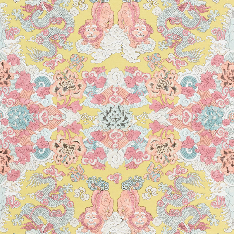Magic Mountain Dragon fabric in yellow color - pattern number 178052 - by Schumacher in the Free Spirit collection