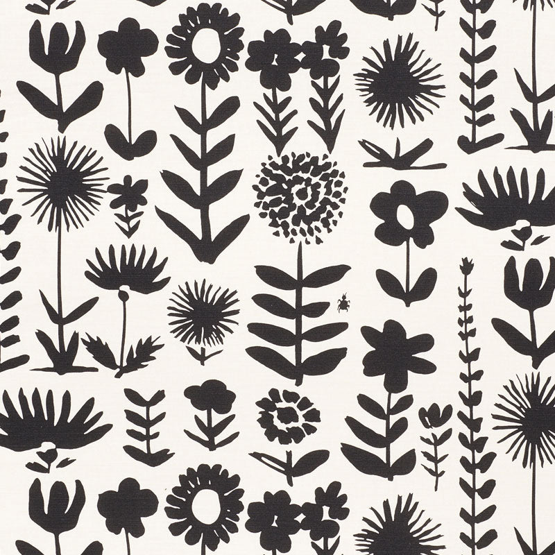 Wild Things fabric in black color - pattern number 178250 - by Schumacher in the Vera Neumann collection