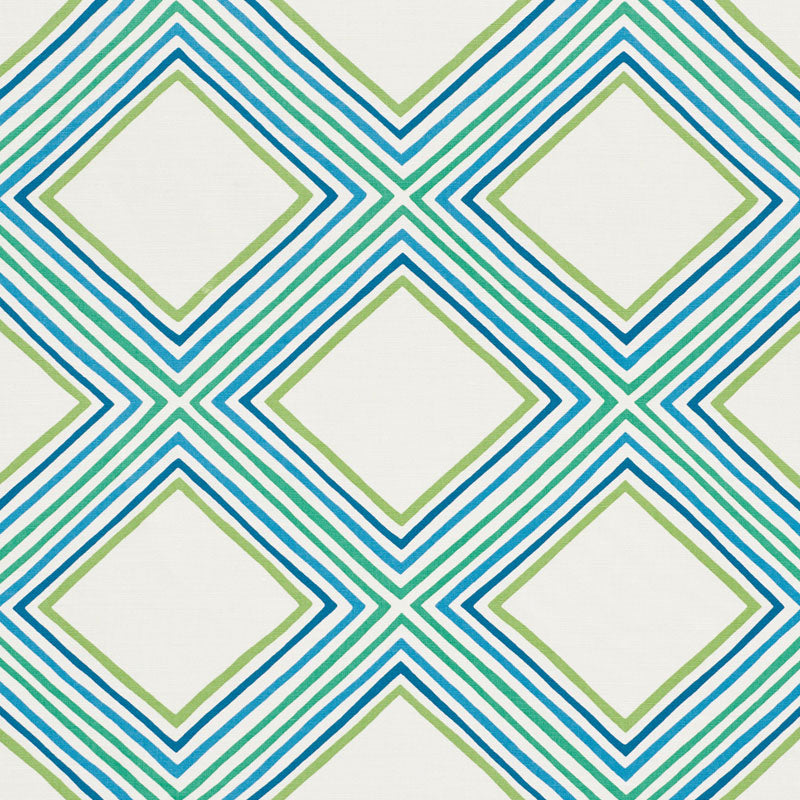Square Dance fabric in peacock color - pattern number 178270 - by Schumacher in the Vera Neumann collection