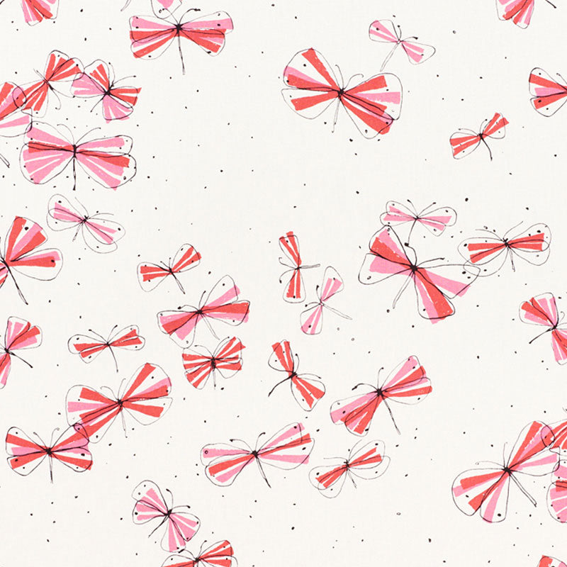 Monarchs March fabric in red and pink color - pattern number 178281 - by Schumacher in the Vera Neumann collection