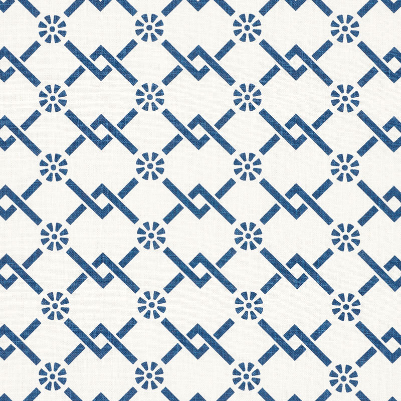 Fretwork Flower fabric in pacific color - pattern number 178310 - by Schumacher in the Timothy Corrigan collection