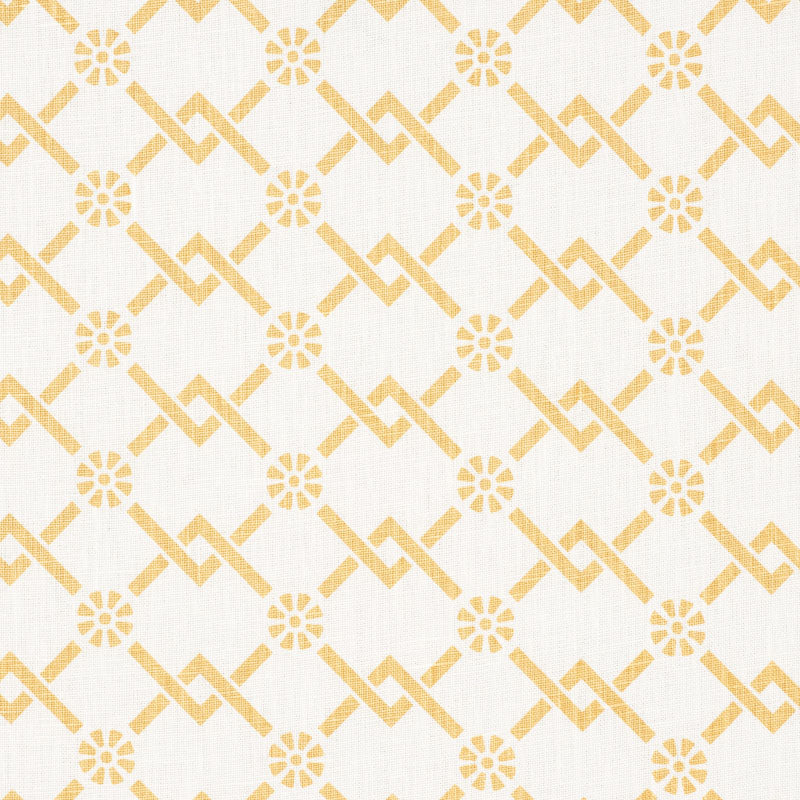 Fretwork Flower fabric in saffron color - pattern number 178311 - by Schumacher in the Timothy Corrigan collection
