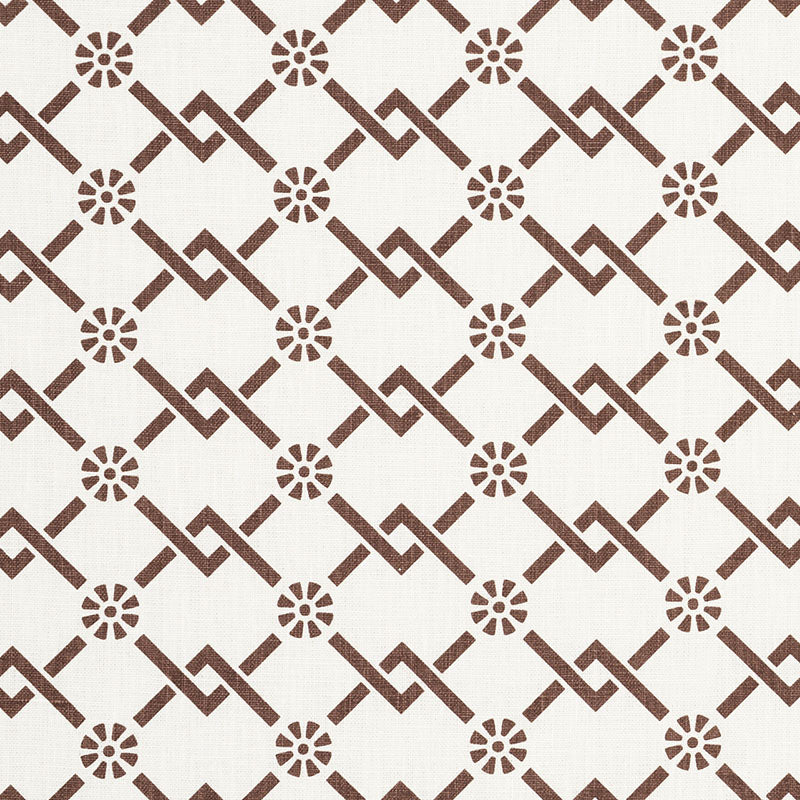 Fretwork Flower fabric in chestnut color - pattern number 178312 - by Schumacher in the Timothy Corrigan collection