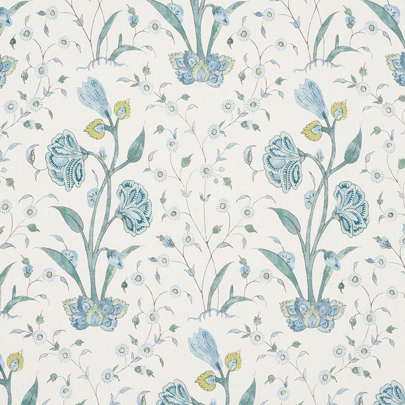 Khilana Floral fabric in peacock color - pattern number 178331 - by Schumacher in the Palampore collection