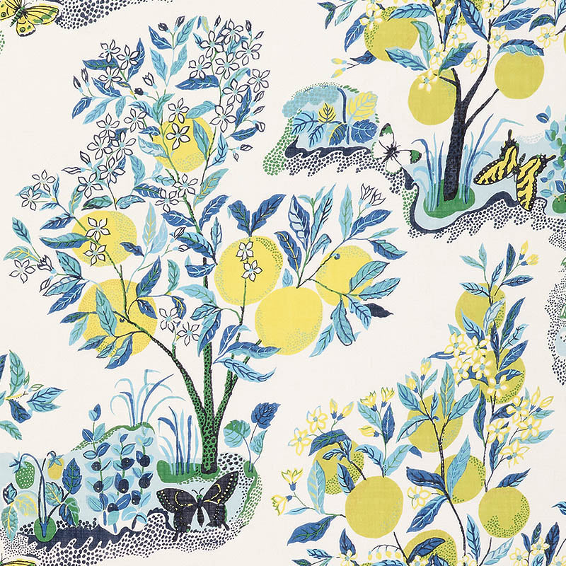 Citrus Garden Sheer fabric in pool color - pattern number 178351 - by Schumacher in the Patterned Sheers &amp; Casements collection