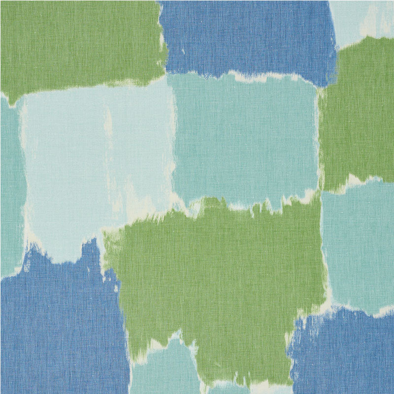 Colorblock Ikat fabric in aqua color - pattern number 178470 - by Schumacher in the Freehand collection