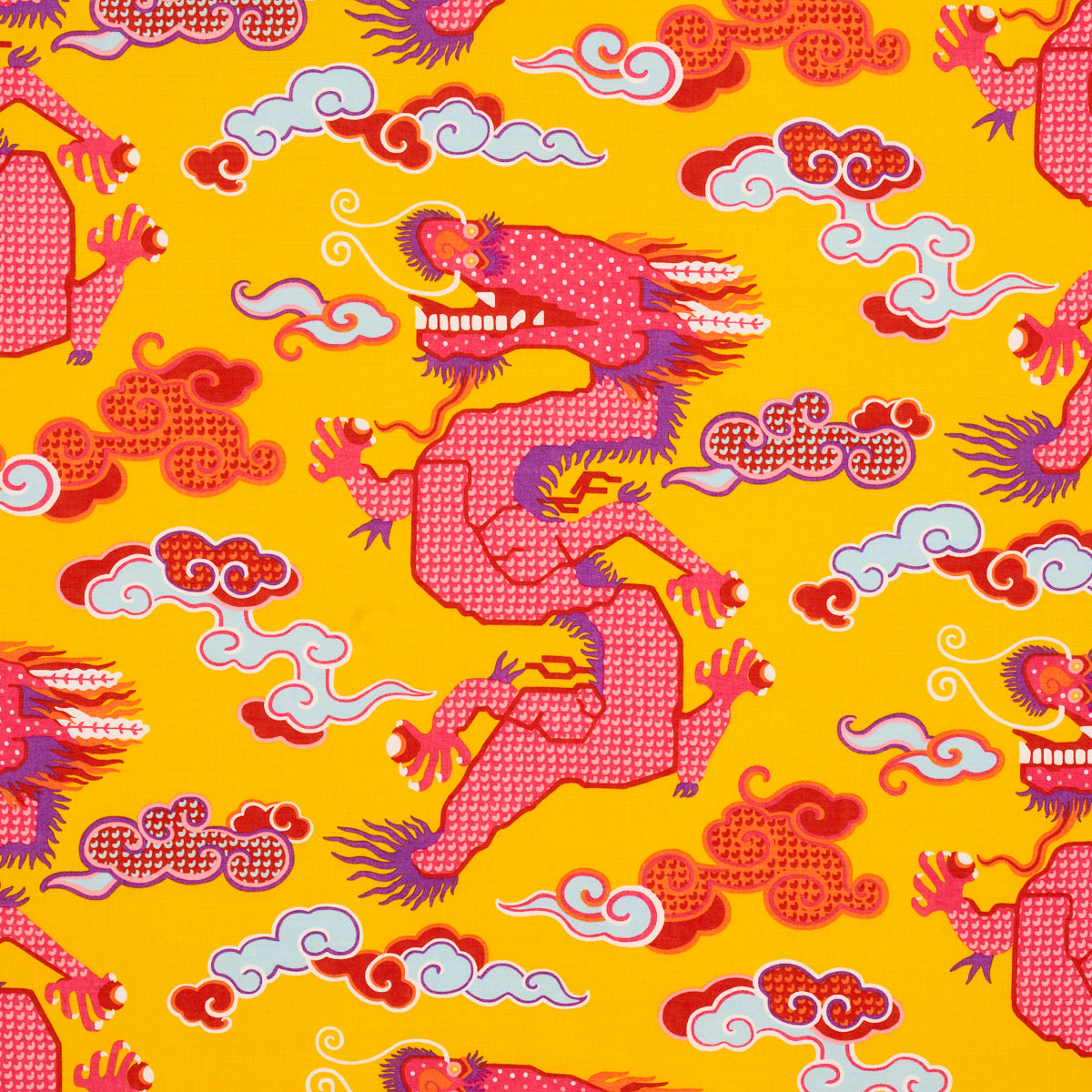 Magical Ming Dragon fabric in yellow color - pattern number 178591 - by Schumacher in the Johnson Hartig collection