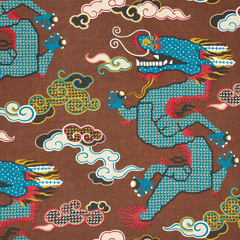 Magical Ming Dragon fabric in brown color - pattern number 178592 - by Schumacher in the Johnson Hartig collection