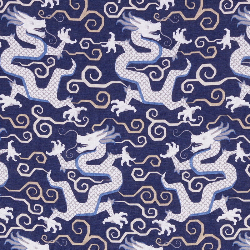 Bixi Dragon fabric in blue color - pattern number 179000 - by Schumacher in the Schumacher X Williams Sonoma collection