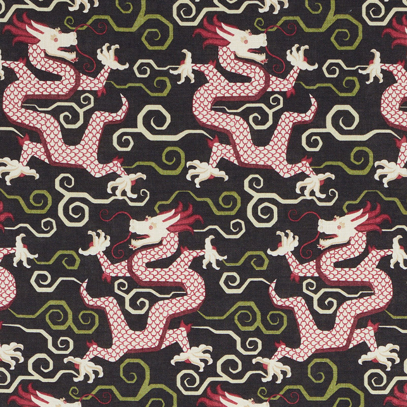 Bixi Dragon fabric in black color - pattern number 179001 - by Schumacher in the Schumacher X Williams Sonoma collection
