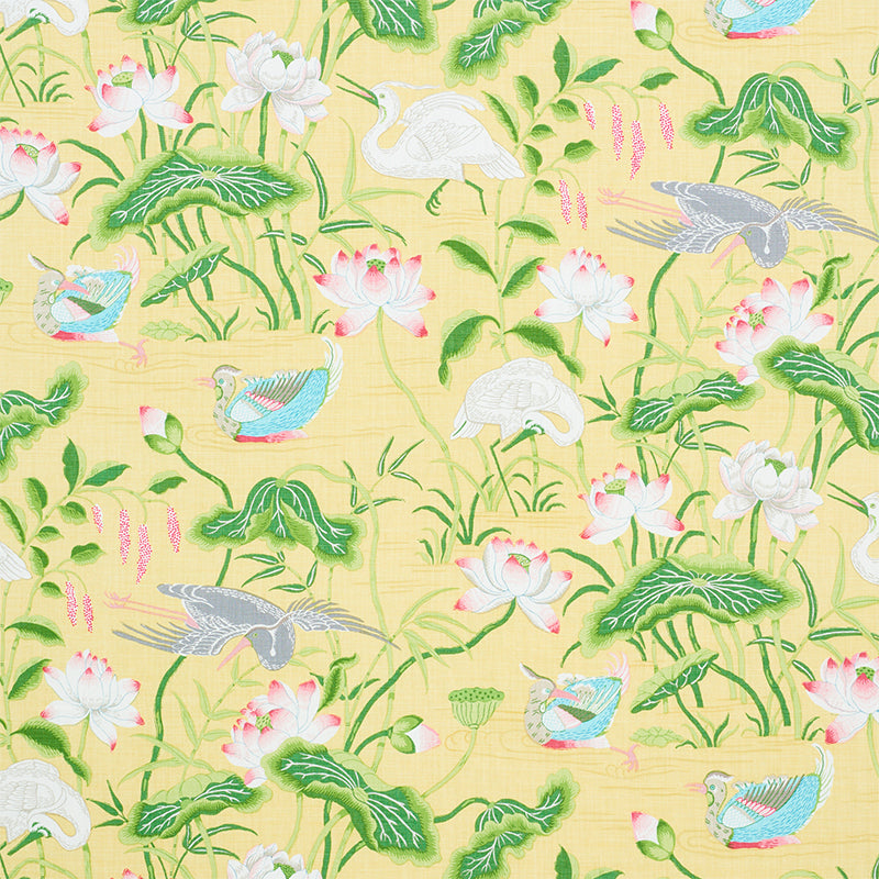 Lotus Garden fabric in yellow color - pattern number 179040 - by Schumacher in the Signature Schumacher collection